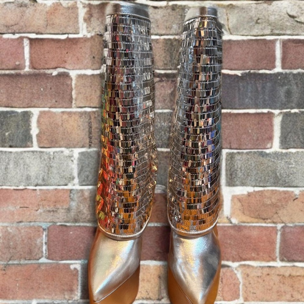 Silver Sequin Platform Boots NWT - image 2